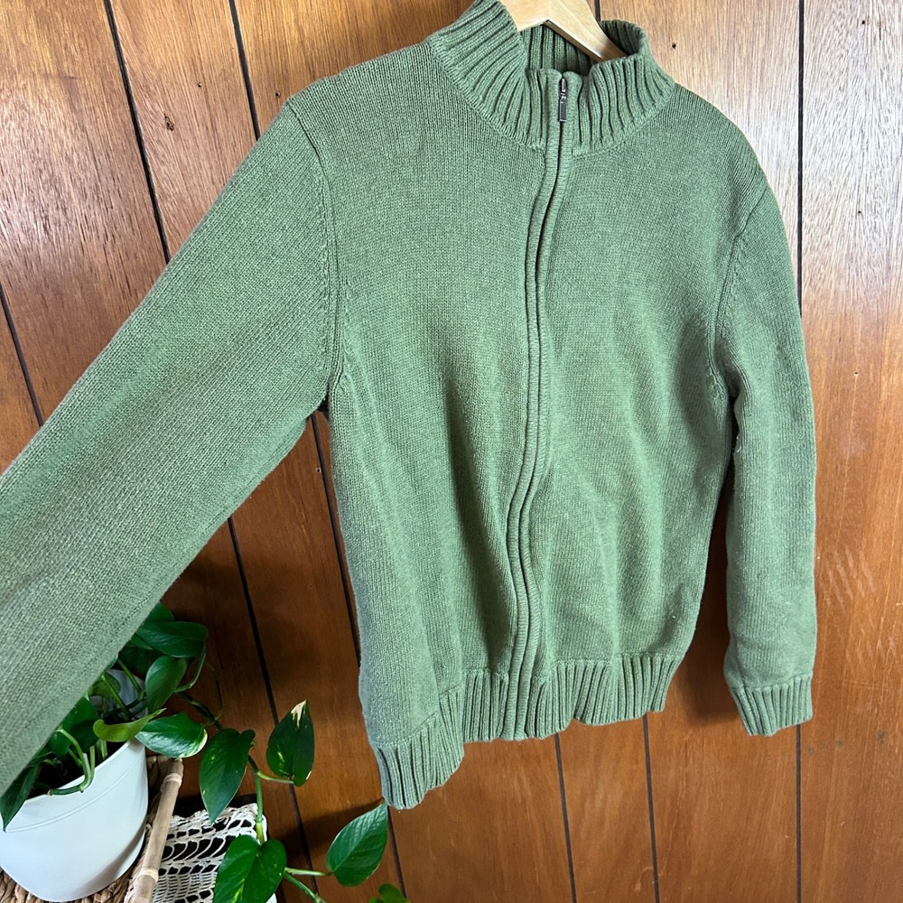 Croft & Barrow Mens Full Zip Sweater Olive Green Mock Neck Ribbed Knit Large - Picture 2 of 11
